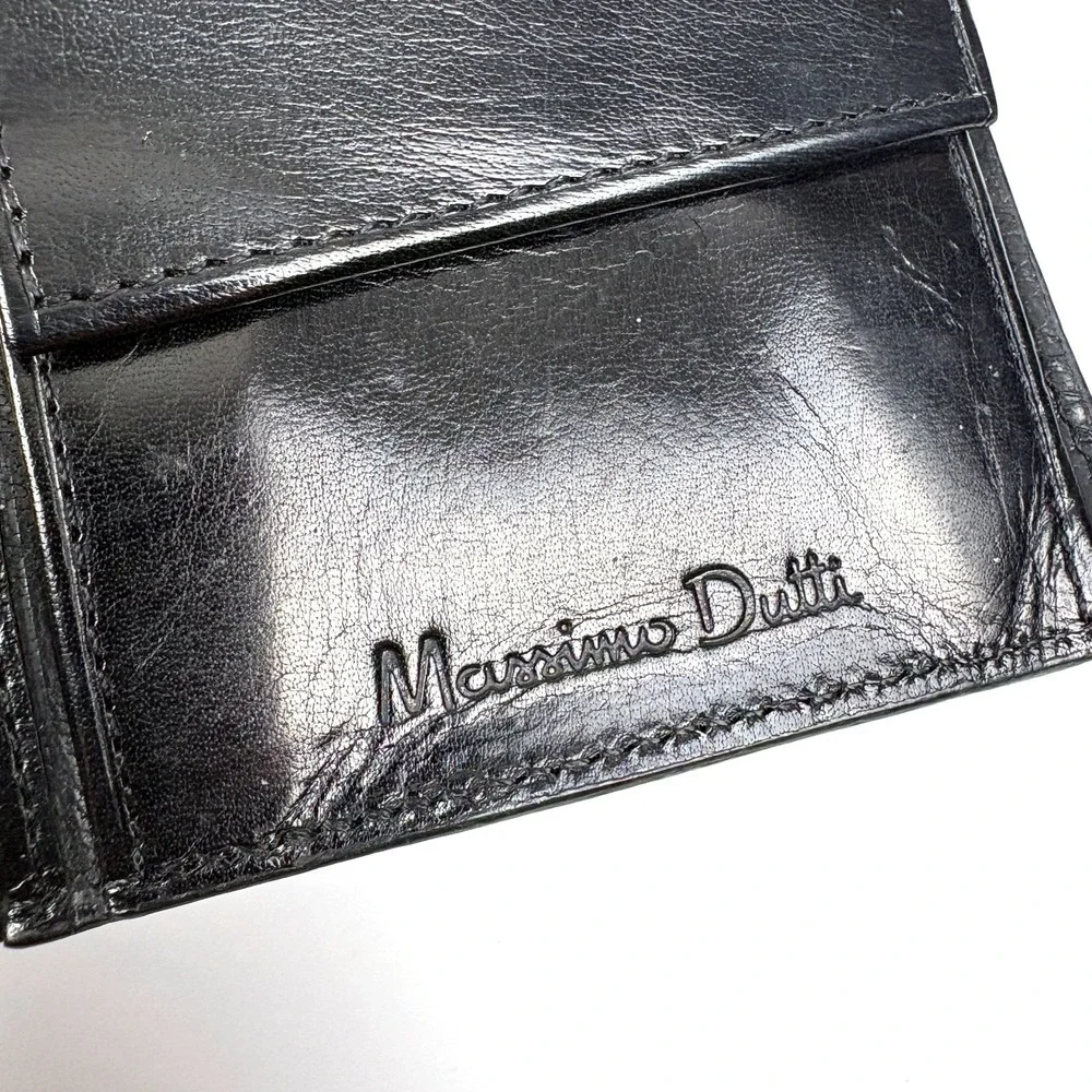 VTG Massimo Dutti BiFold Leather Wallet Perforated Black Sport Driving Snap Coin